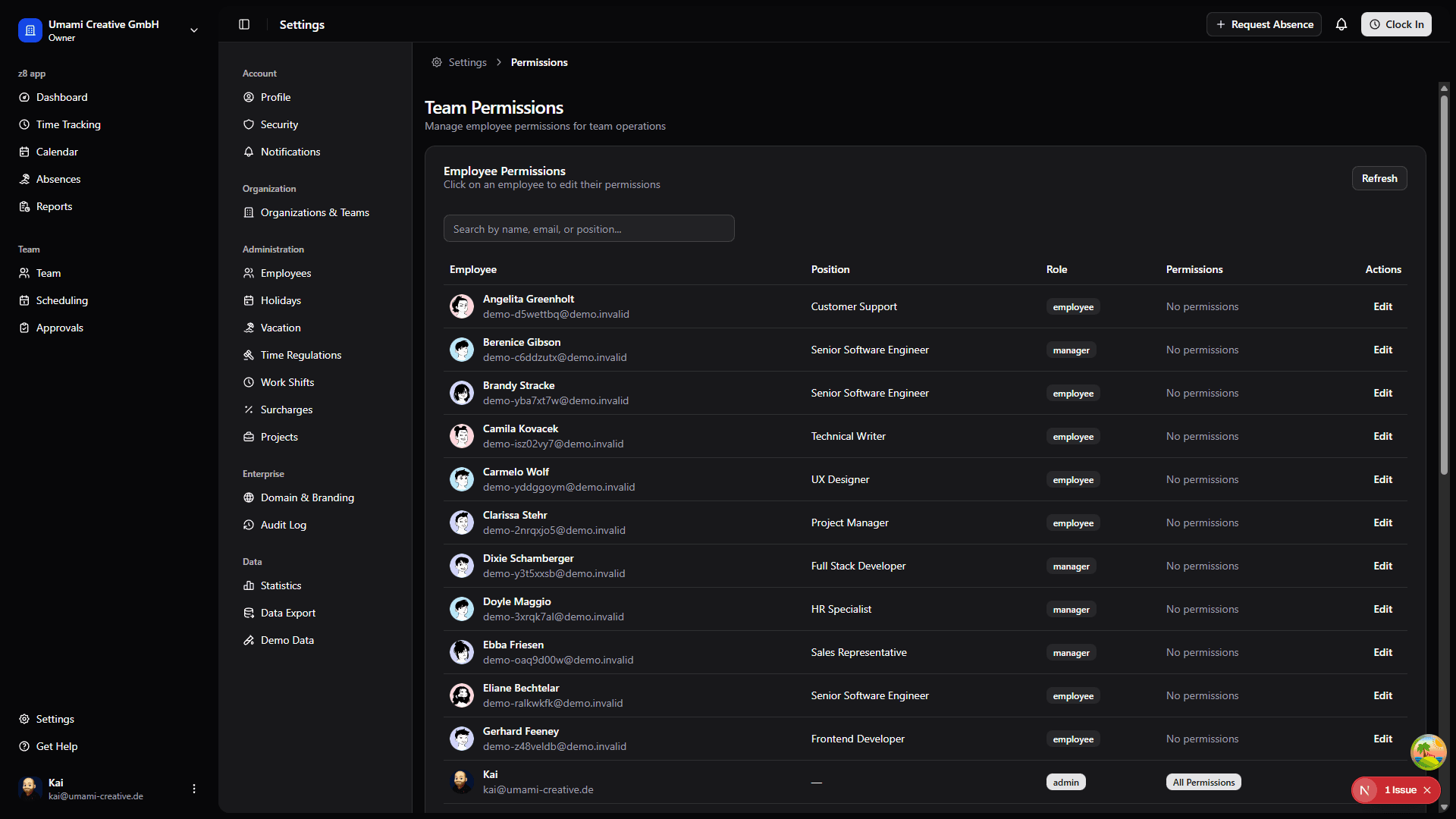 Permissions Page