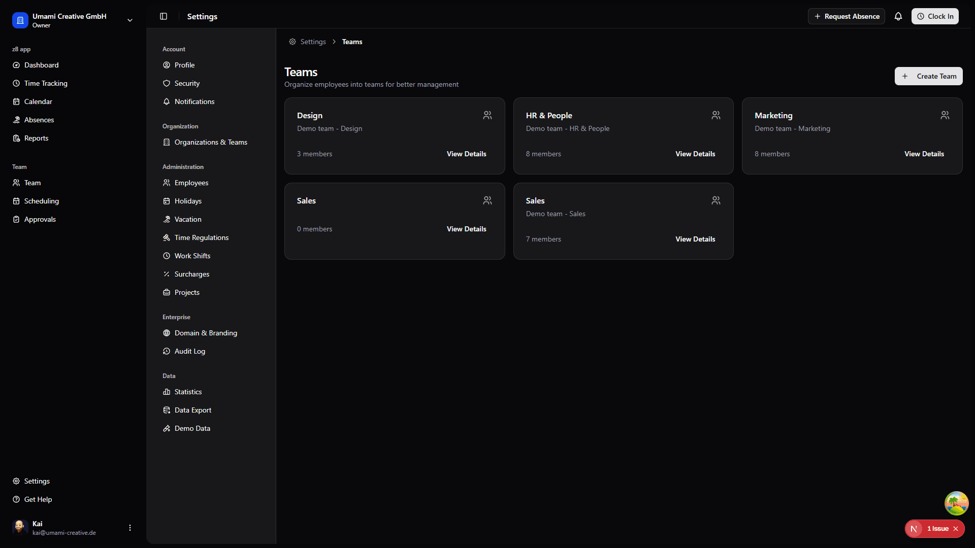 Teams Page