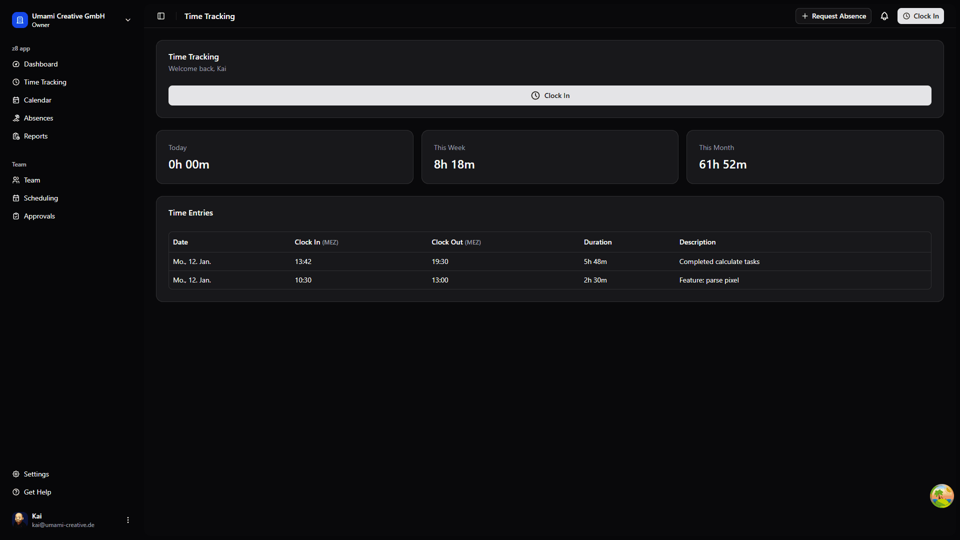 Time Tracking Page